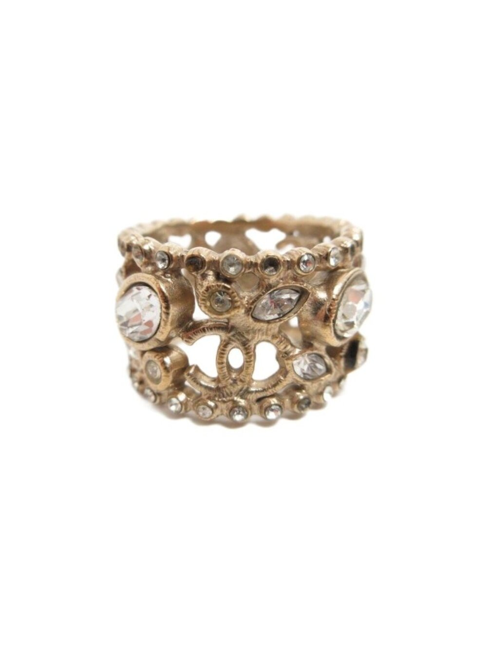 Chanel Ring Wide CC Logo Light Stone 10P Gold Colored